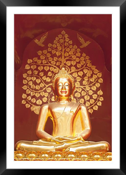 Golden Buddha statue Framed Mounted Print by stefano baldini