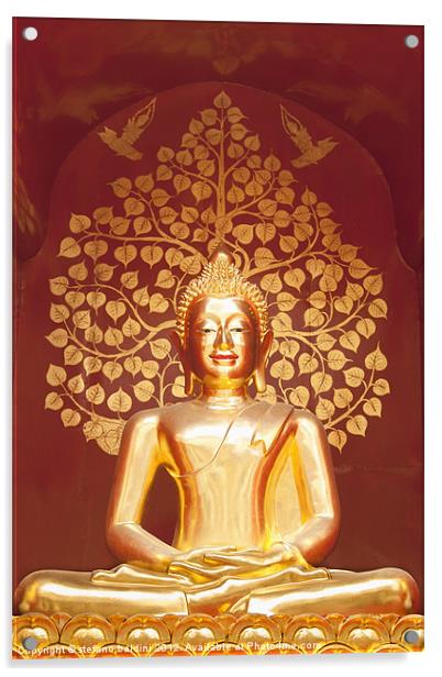 Golden Buddha statue Acrylic by stefano baldini