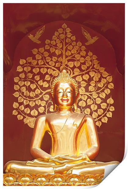 Golden Buddha statue Print by stefano baldini