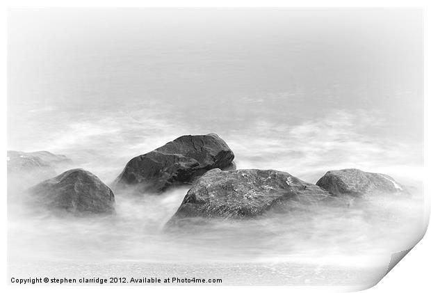 Long exposure waves on rocks Print by stephen clarridge
