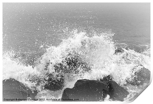 Crashing waves monochrome Print by stephen clarridge