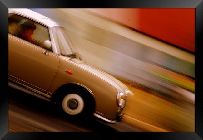 Nissan Figaro Car Motion Abstract Framed Print by patrick dinneen