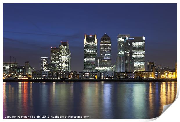 Canary Wharf financial district viewed over the ri Print by stefano baldini