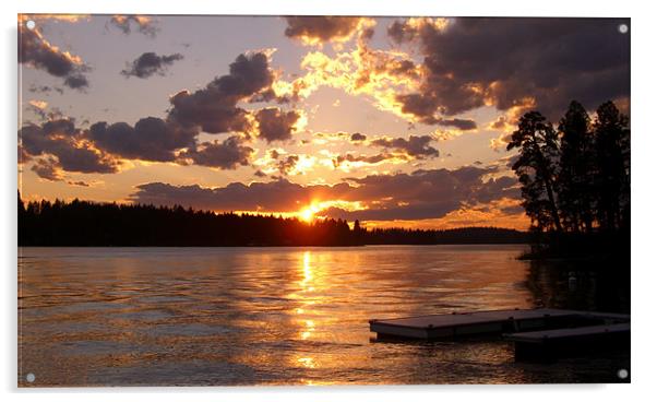 Montana Sunset over Blaine Lake Acrylic by Ron Hartley