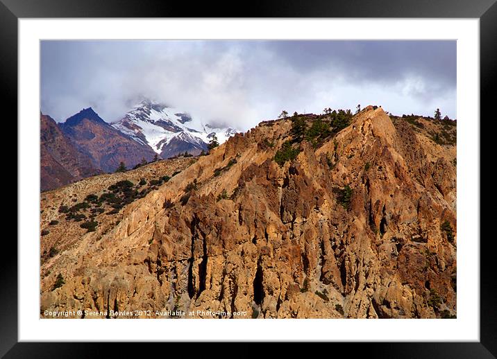 Mountains en route to Manang Framed Mounted Print by Serena Bowles
