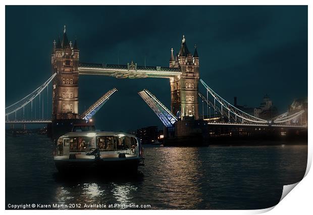 Tower Bridge and River Boat Print by Karen Martin