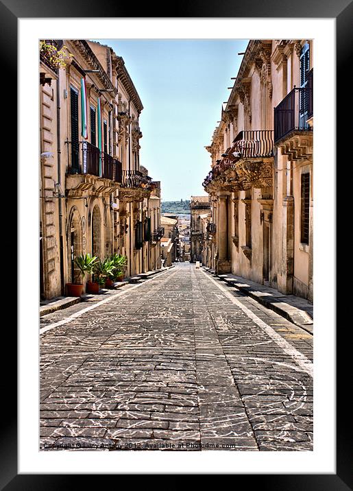 street of flowers, Noto Framed Mounted Print by Lucy Antony
