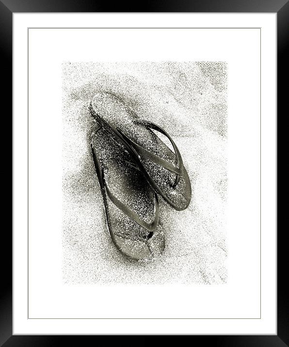 white sand and flip flops Framed Mounted Print by Heather Newton