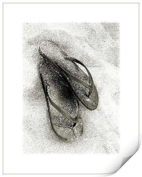 white sand and flip flops Print by Heather Newton