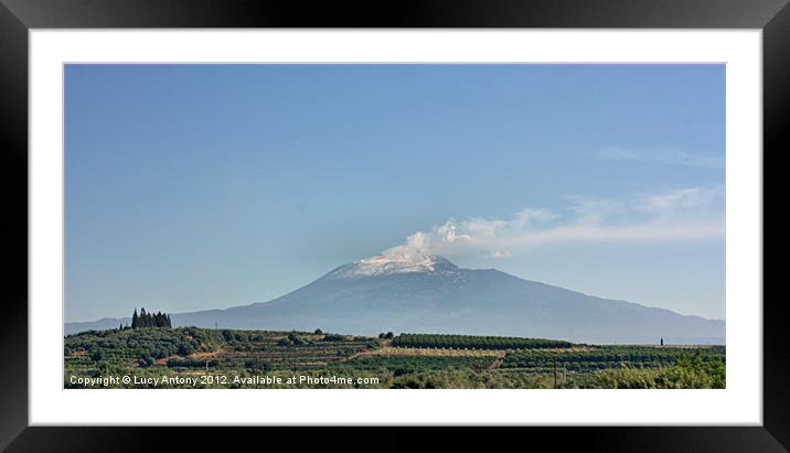 smoking Mount Etna, Sicily Framed Mounted Print by Lucy Antony