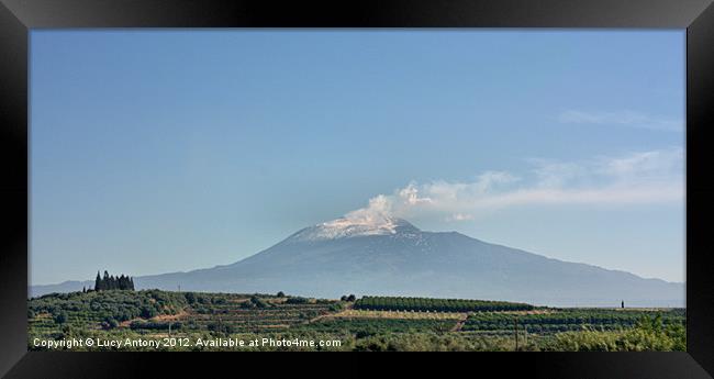 smoking Mount Etna, Sicily Framed Print by Lucy Antony