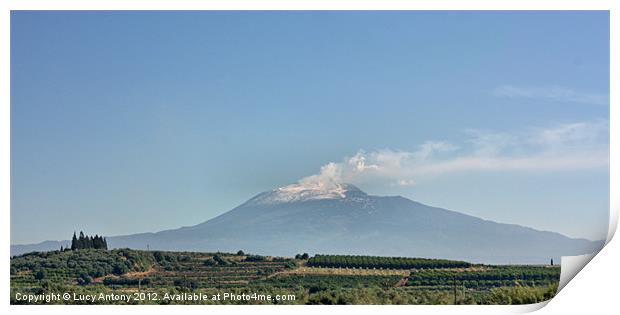 smoking Mount Etna, Sicily Print by Lucy Antony
