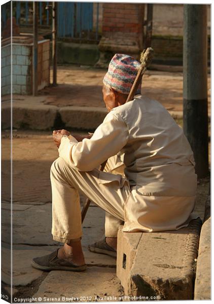Old Man Sitting Bhaktapur Canvas Print by Serena Bowles