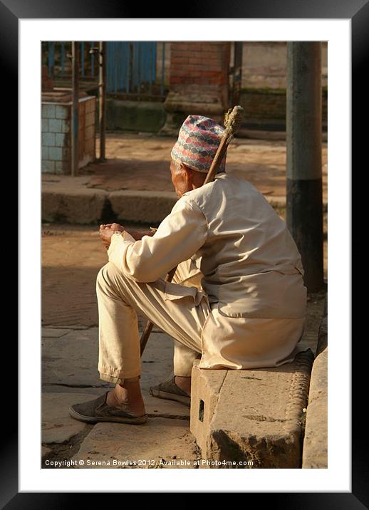 Old Man Sitting Bhaktapur Framed Mounted Print by Serena Bowles