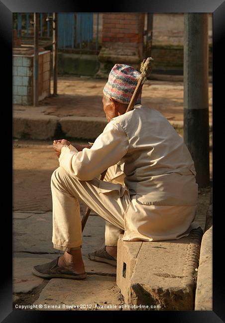 Old Man Sitting Bhaktapur Framed Print by Serena Bowles