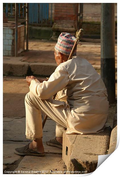 Old Man Sitting Bhaktapur Print by Serena Bowles