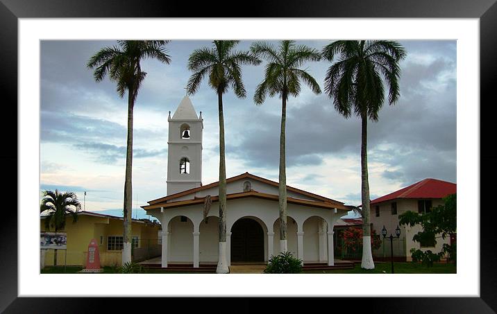 Pedasi Church & Palm Trees Framed Mounted Print by Ron Hartley