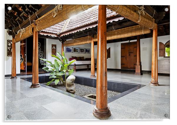 interior design of courtyard in Kerala bun Acrylic by Arfabita  