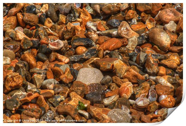Pebbles and stones on the beach Print by Chris Day