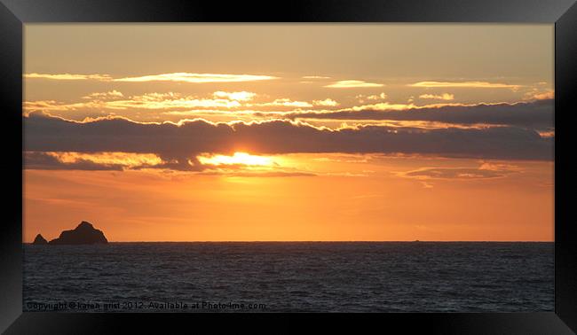 Sunset over Constantine Bay Cornwall Framed Print by karen grist
