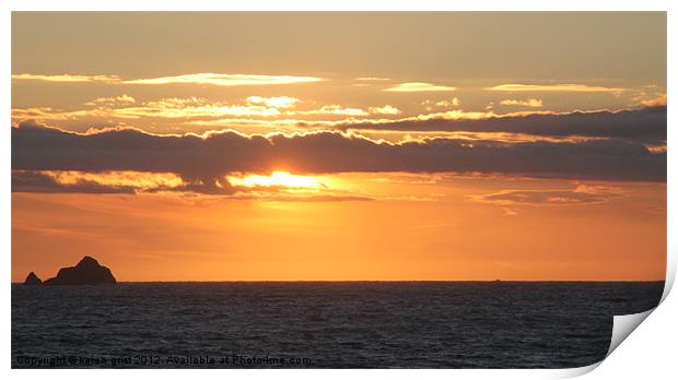 Sunset over Constantine Bay Cornwall Print by karen grist