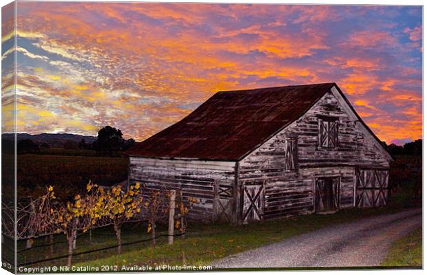 Sunset Barn Canvas Print by Nik Catalina