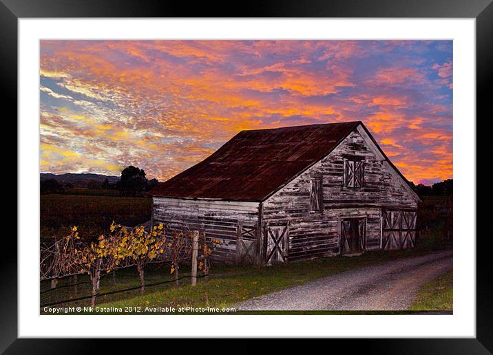 Sunset Barn Framed Mounted Print by Nik Catalina