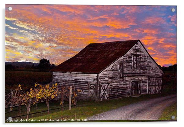 Sunset Barn Acrylic by Nik Catalina