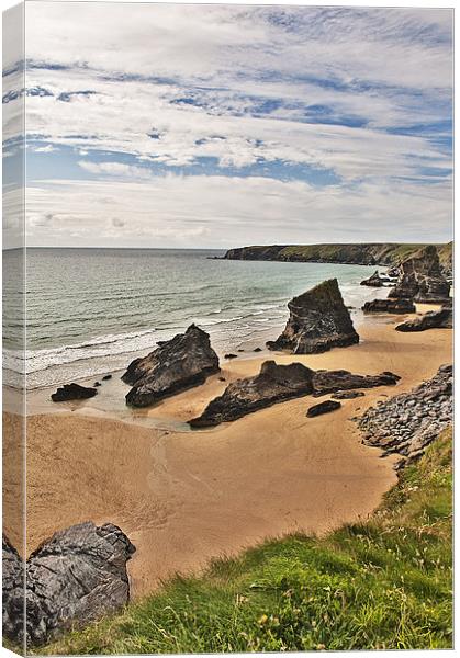 View of Bedruthan Steps, Cornwall Canvas Print by Dawn Cox