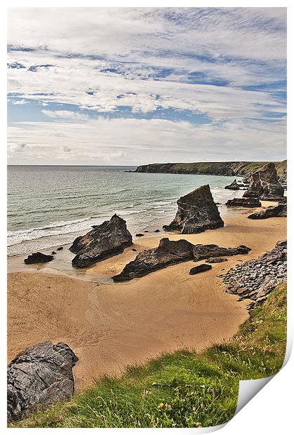 View of Bedruthan Steps, Cornwall Print by Dawn Cox