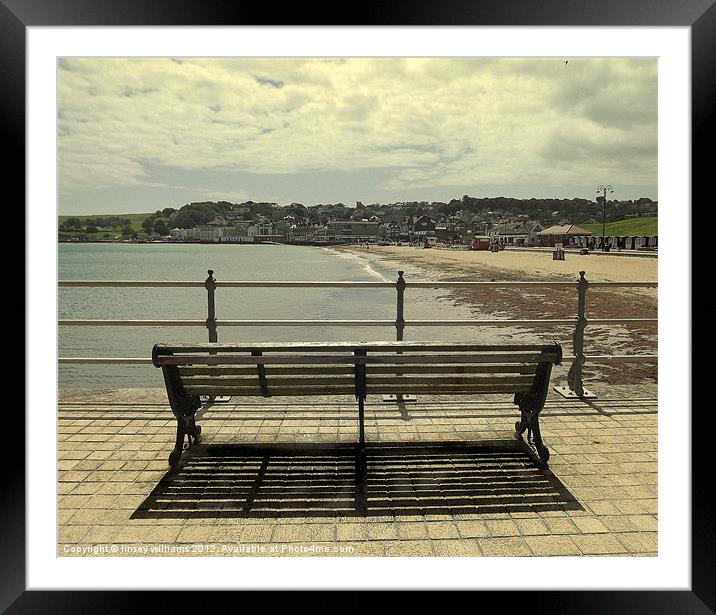 Bench on the jetty Framed Mounted Print by Linsey Williams