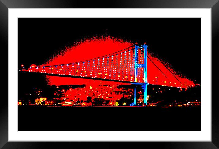 Bogazici Kpr Bridge red after dark Framed Mounted Print by Arfabita  