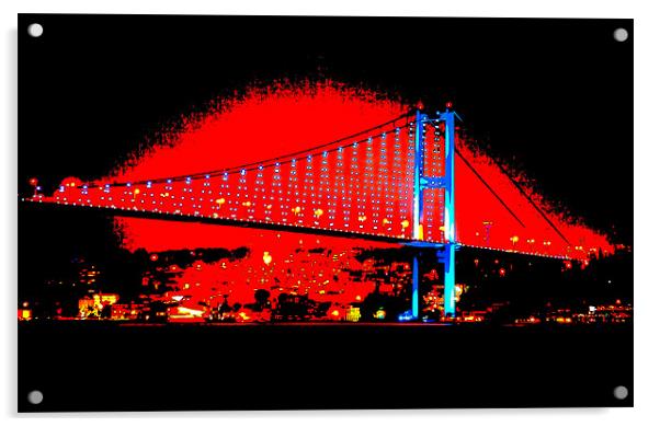 Bogazici Kpr Bridge red after dark Acrylic by Arfabita  