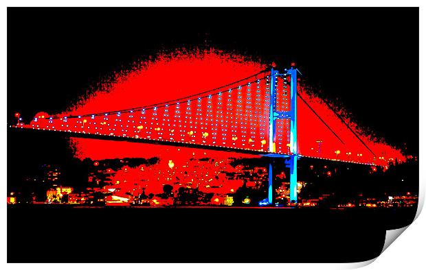 Bogazici Kpr Bridge red after dark Print by Arfabita  