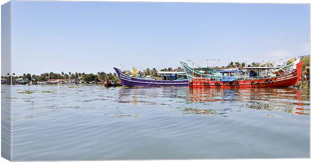 Colourful fishing boats moored Kochin Canvas Print by Arfabita  