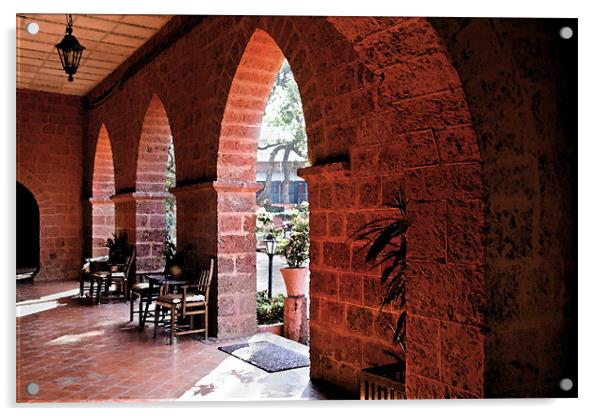 Pointed red brick arches to gardens Acrylic by Arfabita  