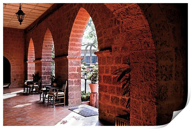 Pointed red brick arches to gardens Print by Arfabita  