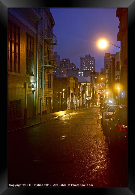 Rainy Street Framed Print by Nik Catalina