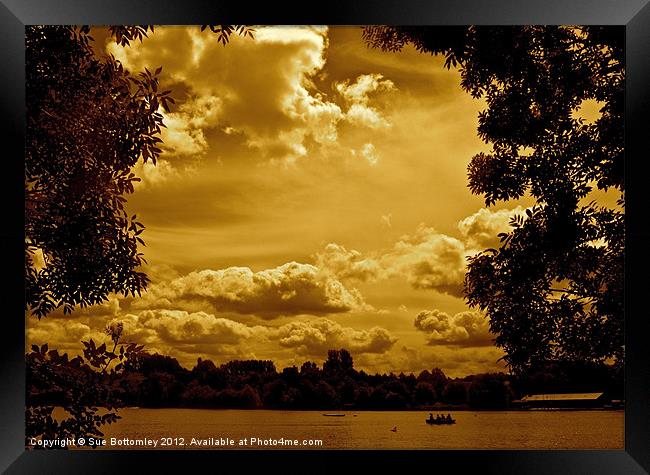 Looking over the lake Framed Print by Sue Bottomley