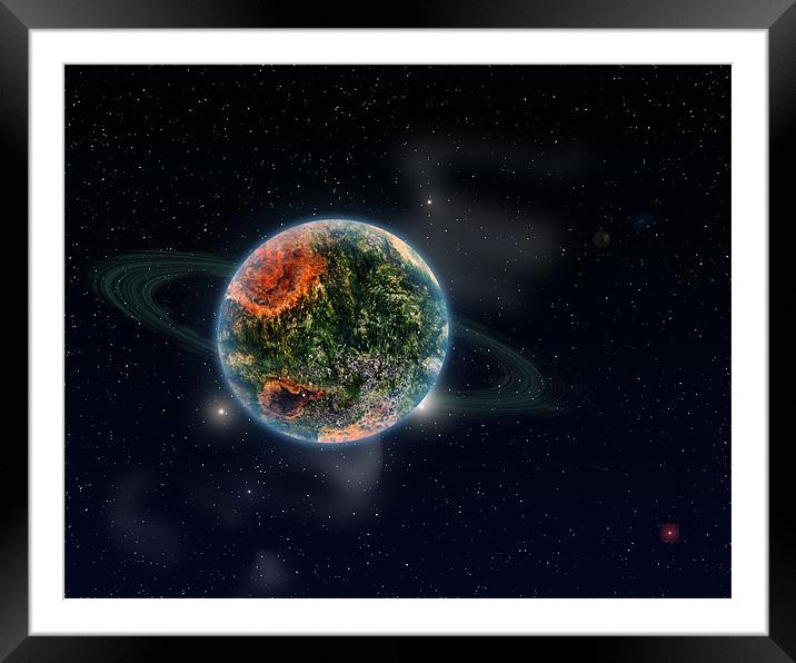 Planet with rings Framed Mounted Print by Milena Barczak