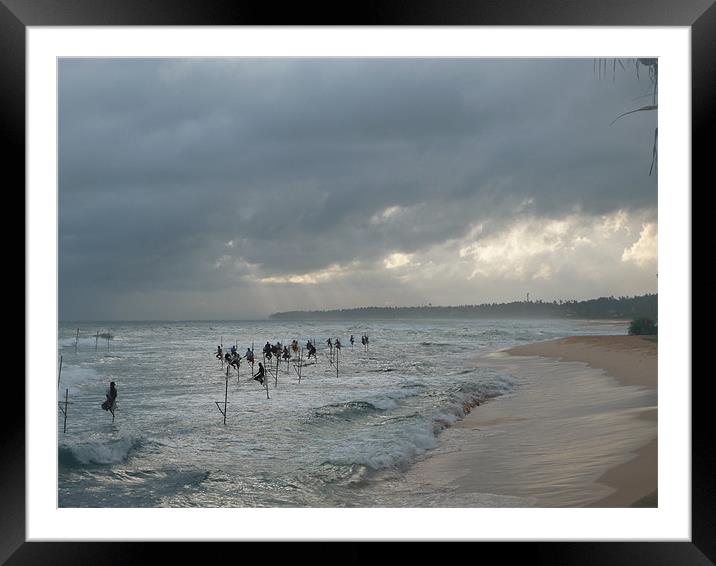 Sri Lanka, stilt fishermen, storm Framed Mounted Print by Christopher Mullard