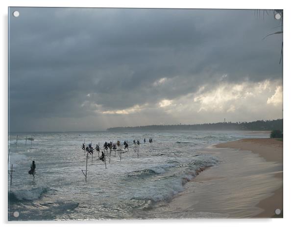 Sri Lanka, stilt fishermen, storm Acrylic by Christopher Mullard