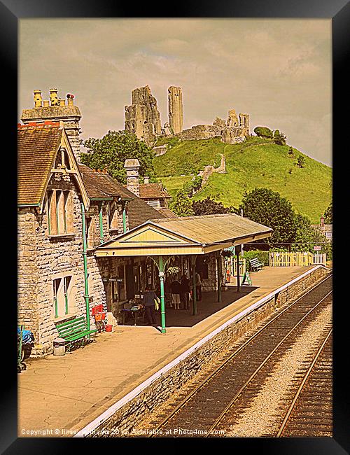 Corfe castle railway station Framed Print by Linsey Williams