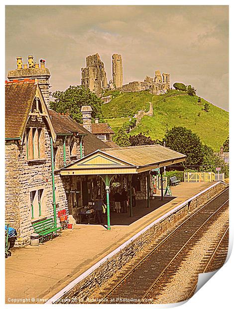 Corfe castle railway station Print by Linsey Williams