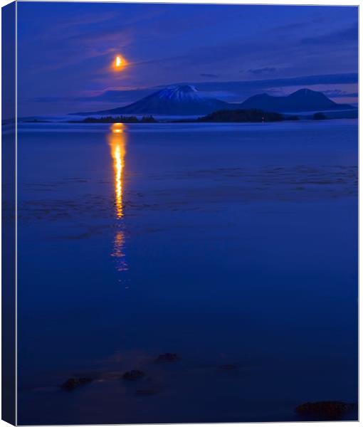 Moon Rising over Mt. Edgecumbe Canvas Print by Mike Dawson