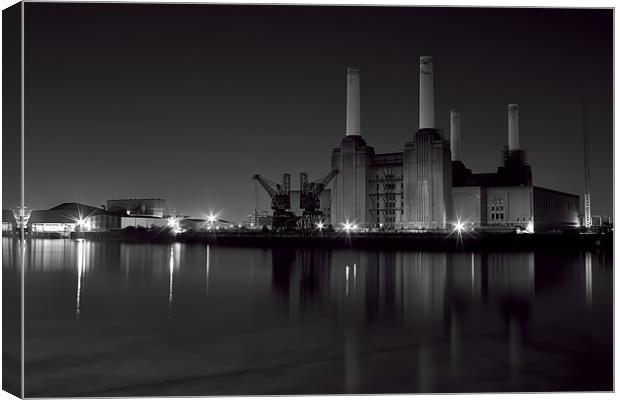 Battersea at night black and white Canvas Print by Dean Messenger