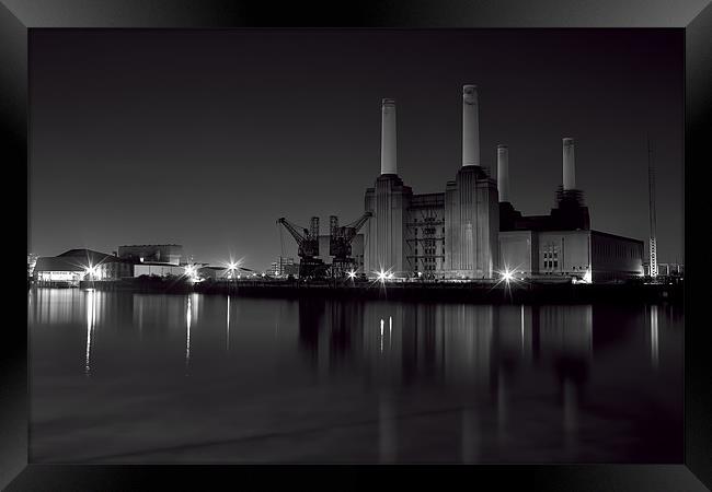 Battersea at night black and white Framed Print by Dean Messenger