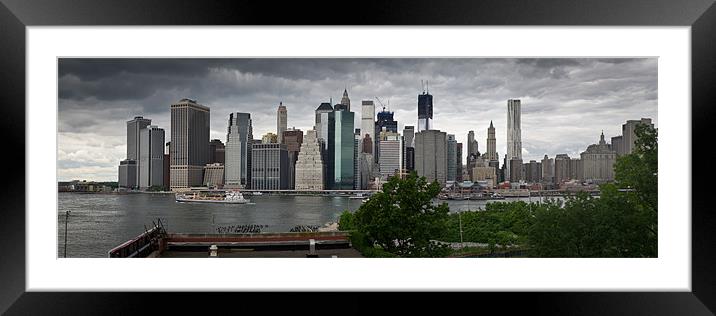 Manhattan from Brooklyn panorama 1 Framed Mounted Print by Gary Eason