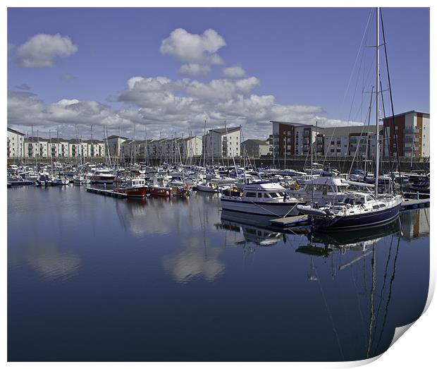 Reflections In The Marina Print by Buster Brown