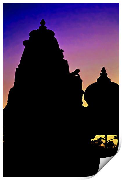 Nightfall silhouette Jain Hindu Temples Print by Arfabita  